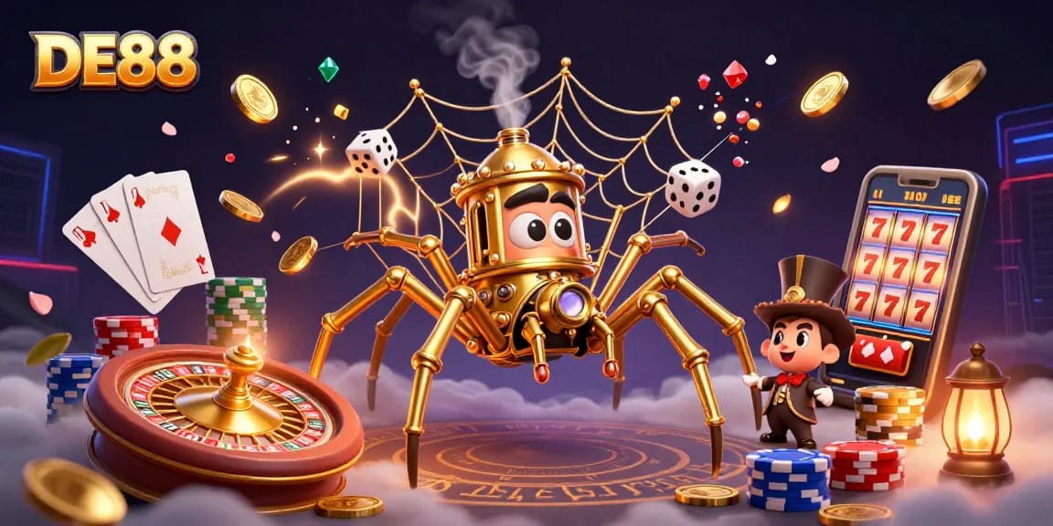 Spin the wheel and collect winnings at DE88 with this vibrant casino illustration