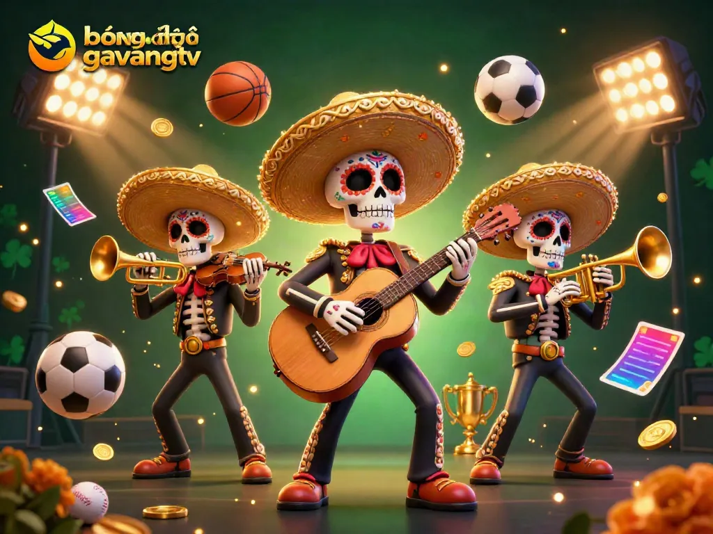 Experience bóng đá trực tuyến gavangtv with vibrant mariachi band and dynamic sports elements.